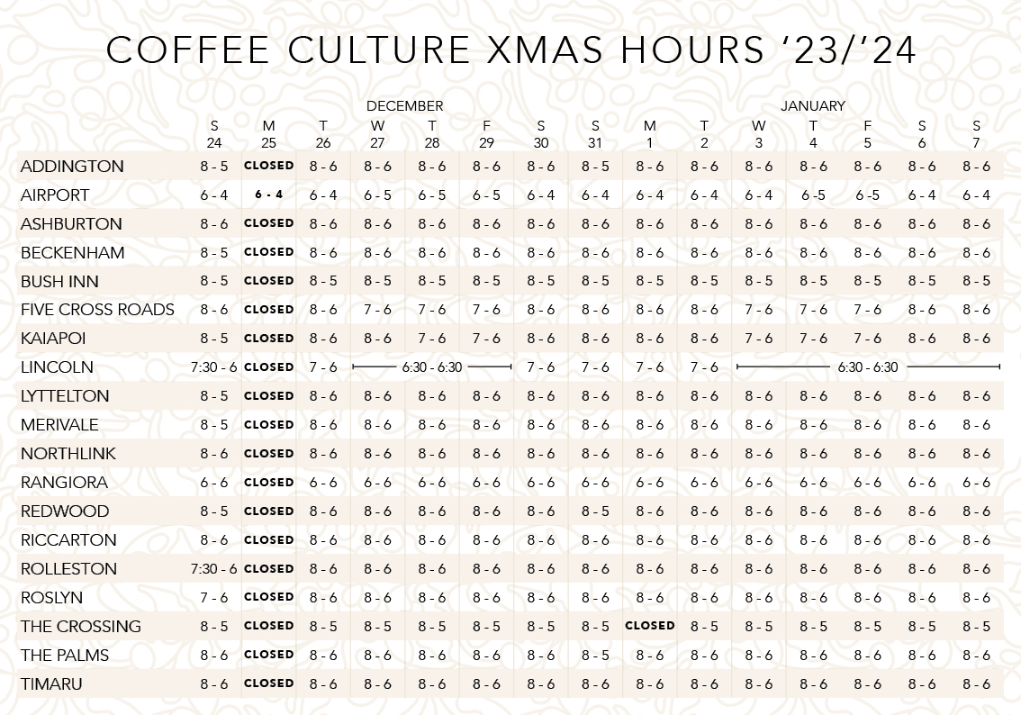 XMAS HOURS Coffee Culture
