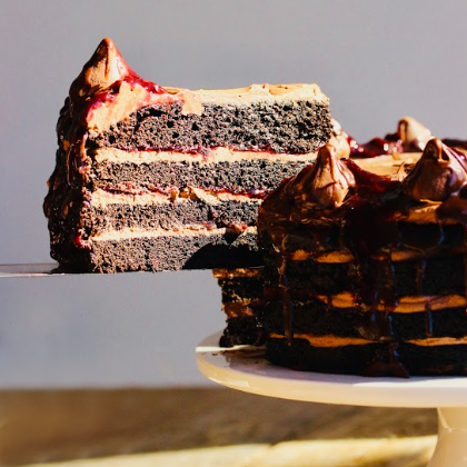 Cake of the Month May   Chocolate & Boysenberry Ripple Brownie Cake